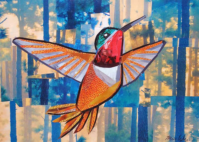 Hummingbird in the Woods by collage artist Megan Coyle