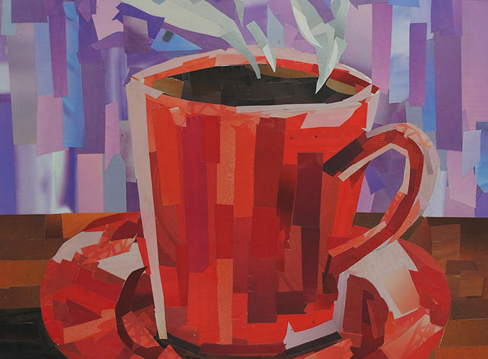 Red Coffee Cup by collage artist Megan Coyle